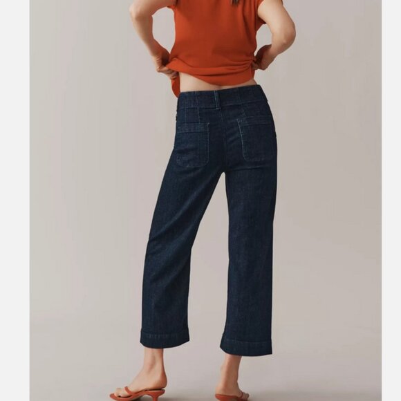 Anthropologie Maeve The Colette Scallop-Pocket Crop Wide-Leg Jeans 28T NWT 28 T - Picture 6 of 7